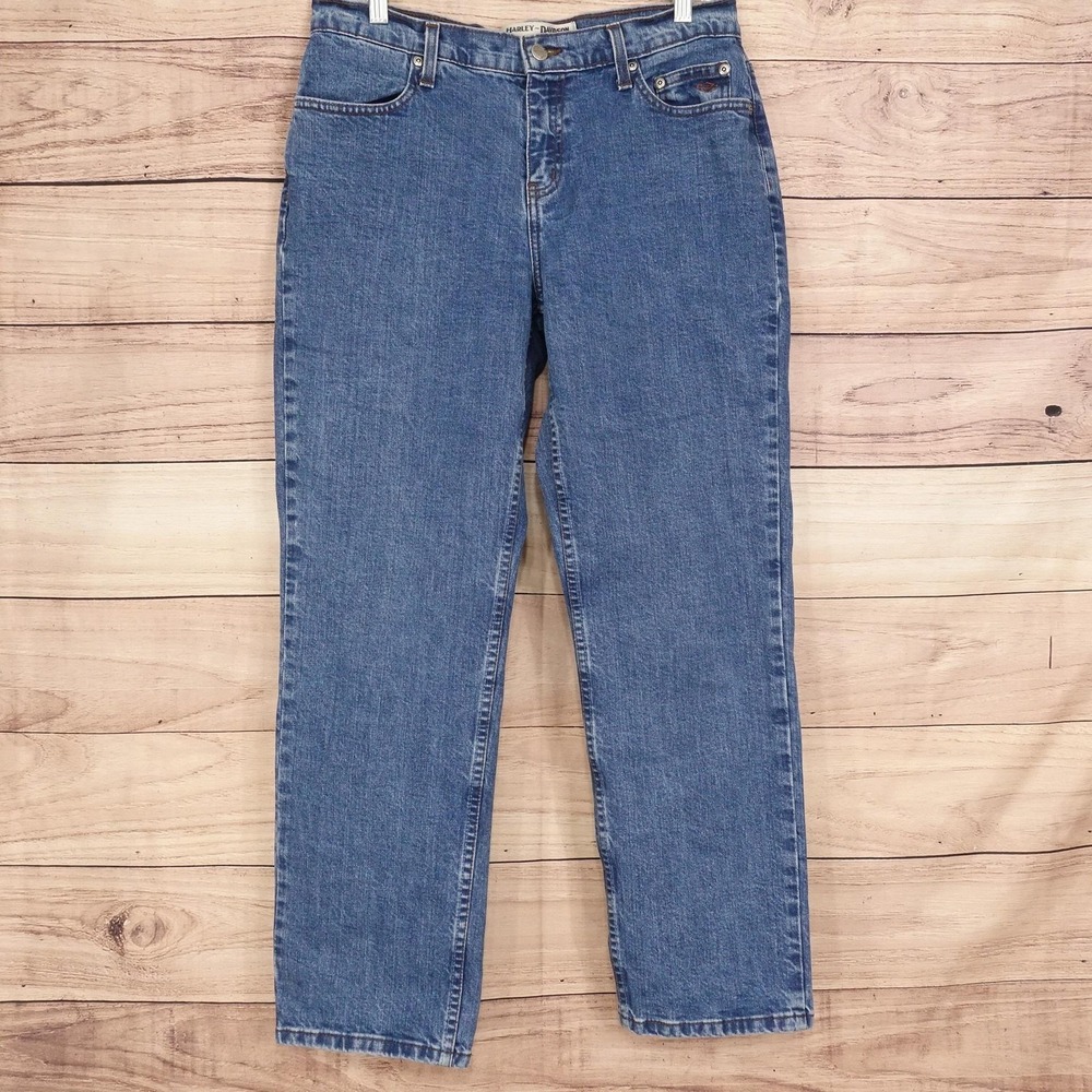 Harley-Davidson Straight Leg Jeans Womens 10P Blue Wash Stretch 32x28.5 Vintage